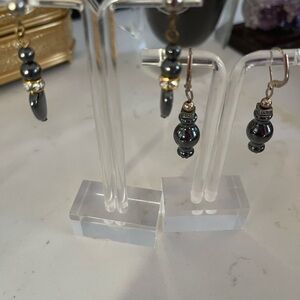Hematite two pairs  Black and Gold tone Beaded Earrings